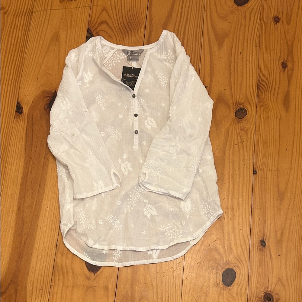 Royal Robbins White' Embroidered Gauze Bloise
